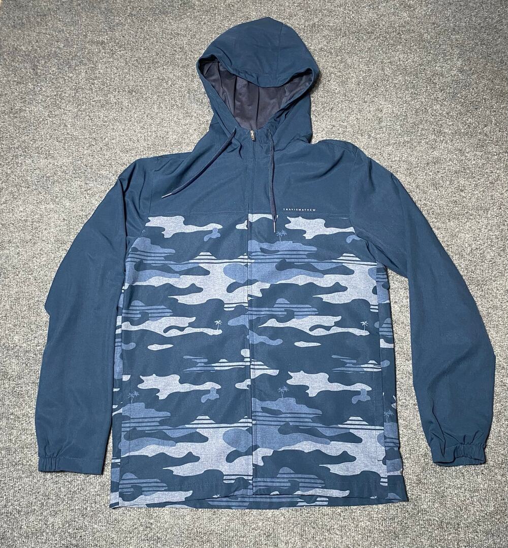 Travis Mathew Blue / Gray Camo Tech Hoodie Golf Full Zip Jacket Size M